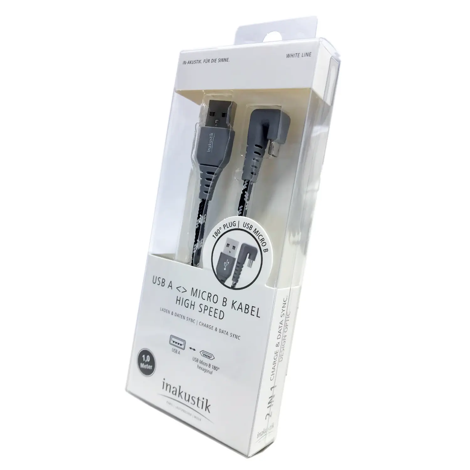USB A < > Micro B 180° | White Line