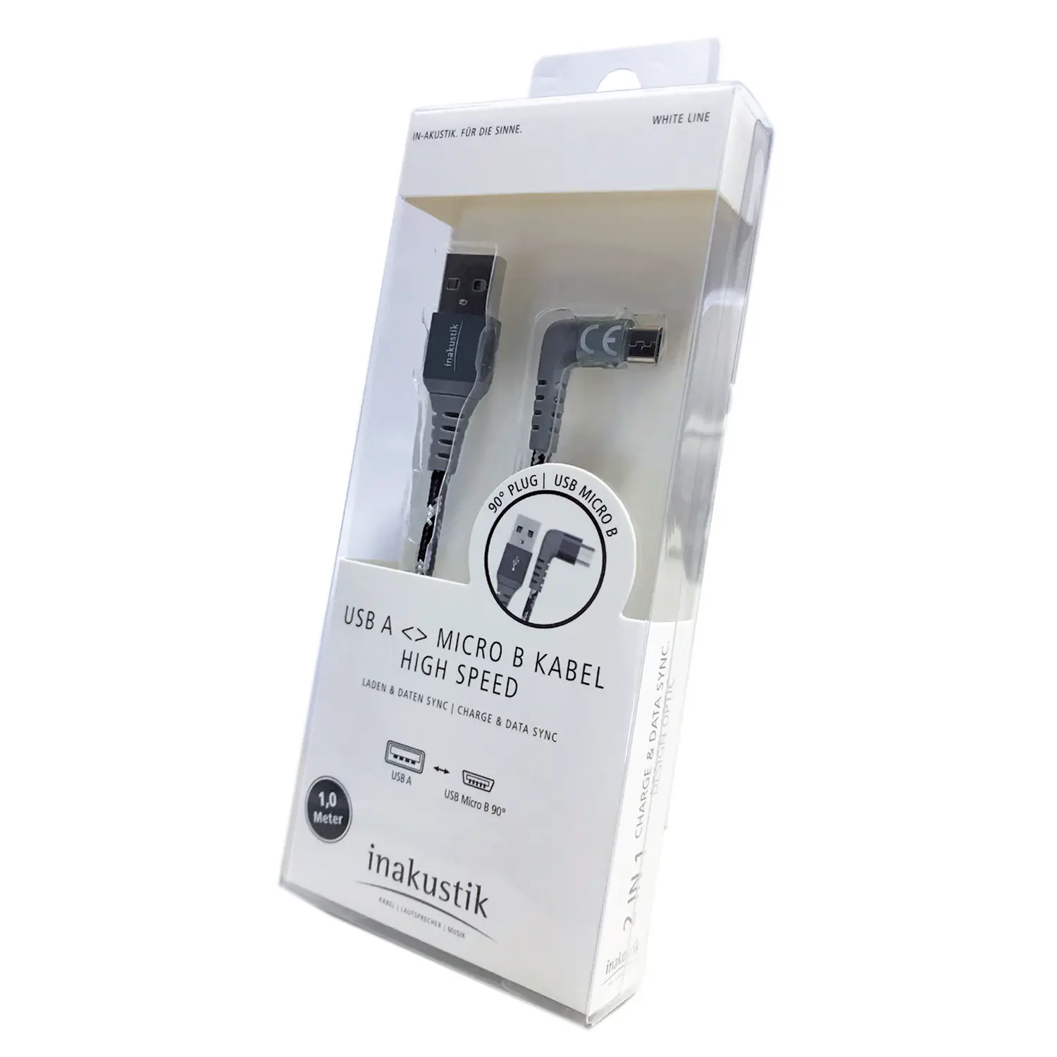 USB A < > Micro B 90° | White Line